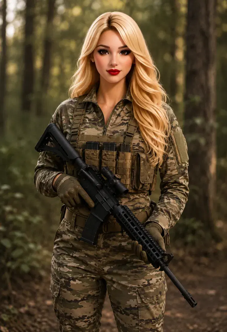 Sierra in multicam field kit at the treeline